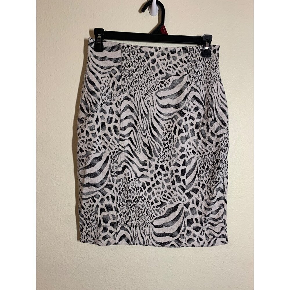 I Love Ronson Skirt Animal Print Y2K Pencil Business Casual Black White Sz Small